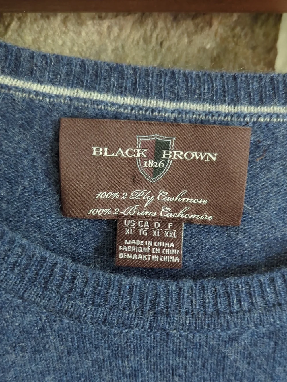 Black Brown 1826 2 Ply Blue Cashmere Crewneck Sweater